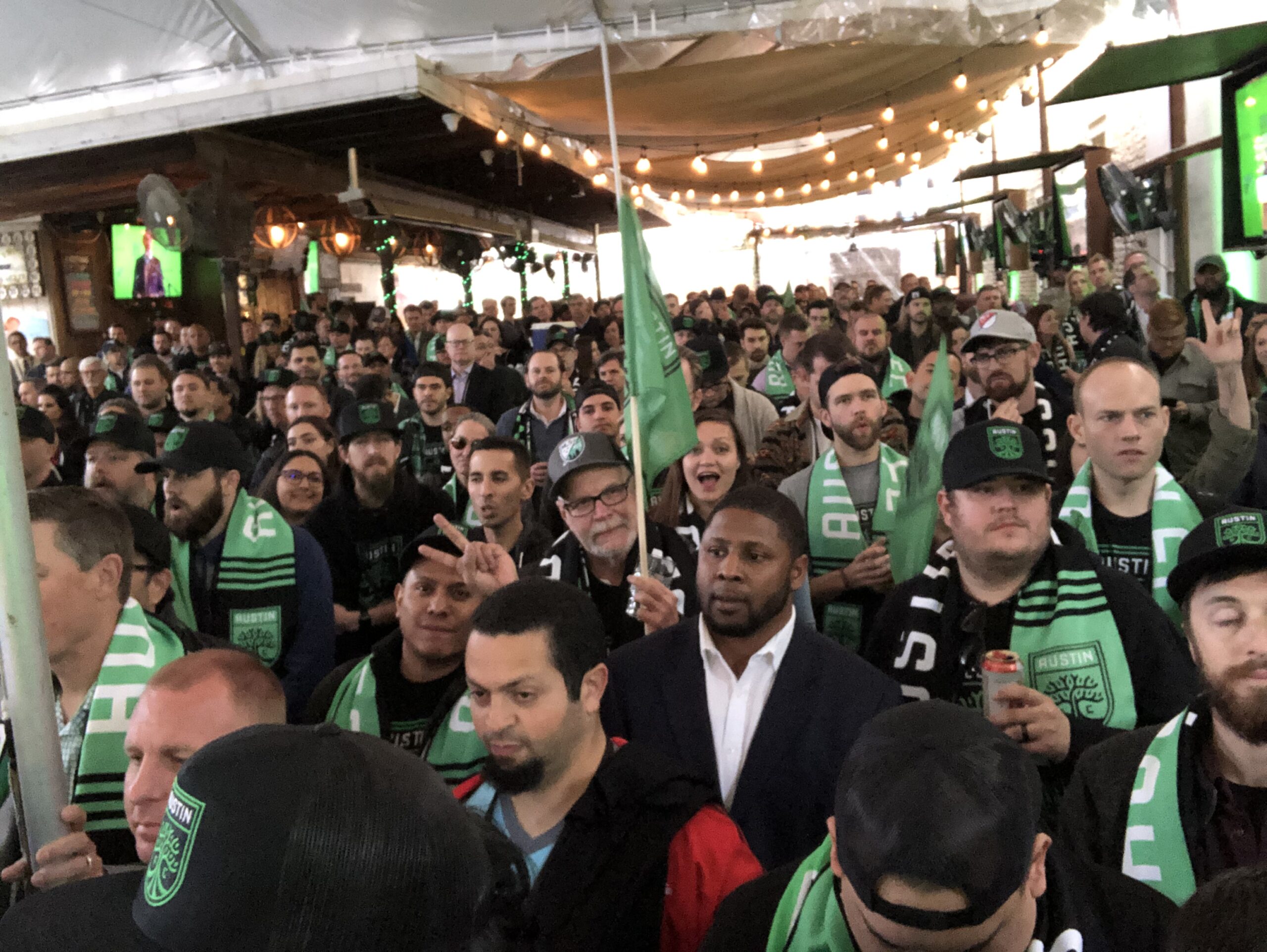 The excited crowd celebrates the official news of Austin FC in MLS